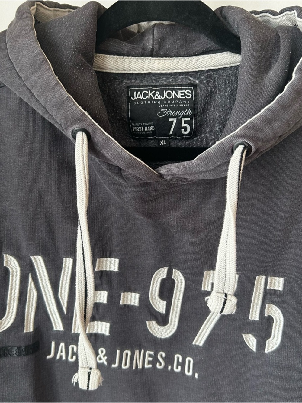 🟢 5 for $25 🟢 Jack & Jones Hoodie XL Charcoal Vintage Wash Y2K Minimal Streetwea - Picture 5 of 8